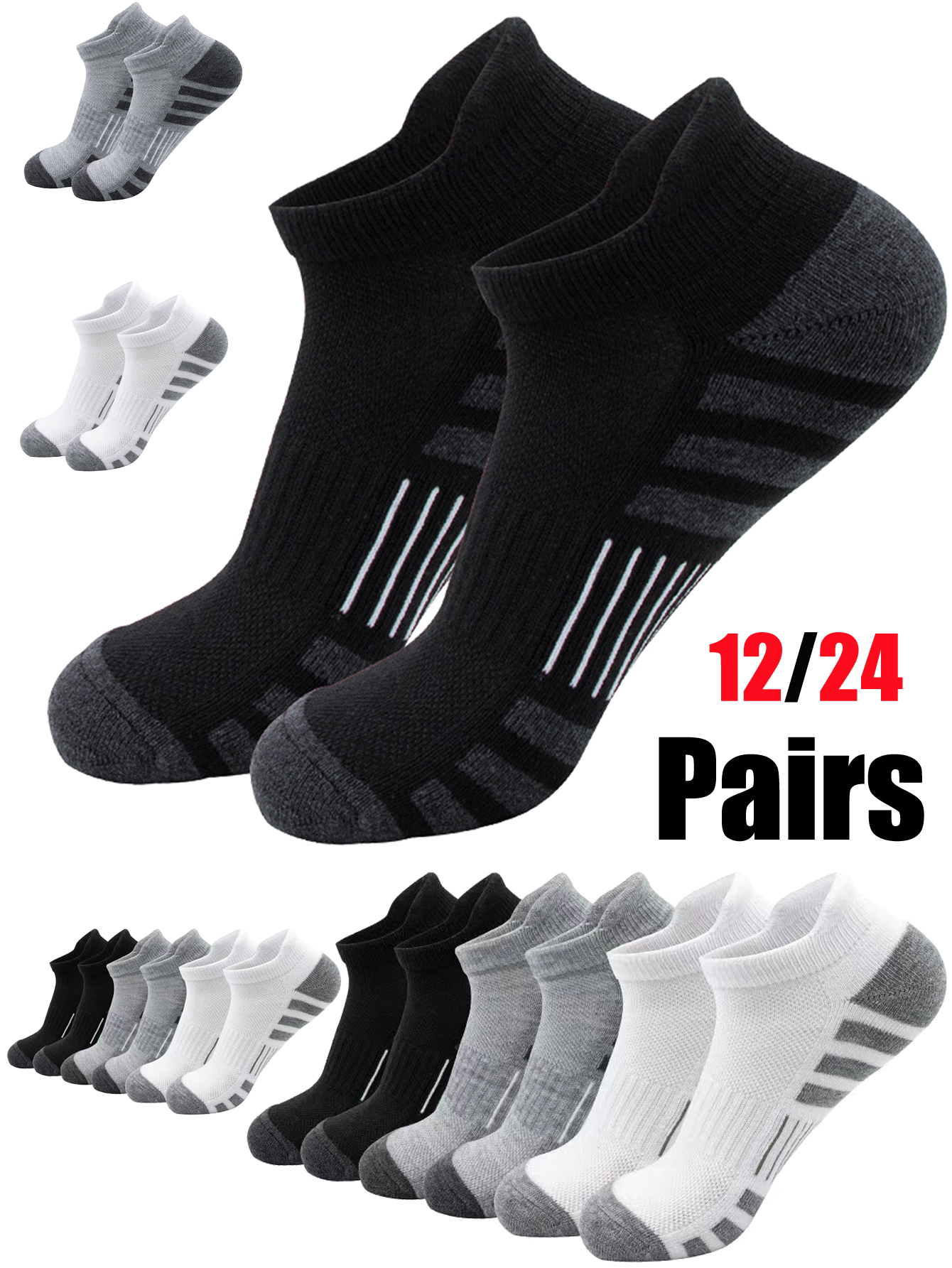 Athletic Sock Cushion - Unisex Low-Cut StepTab Ankle Socks 12/24