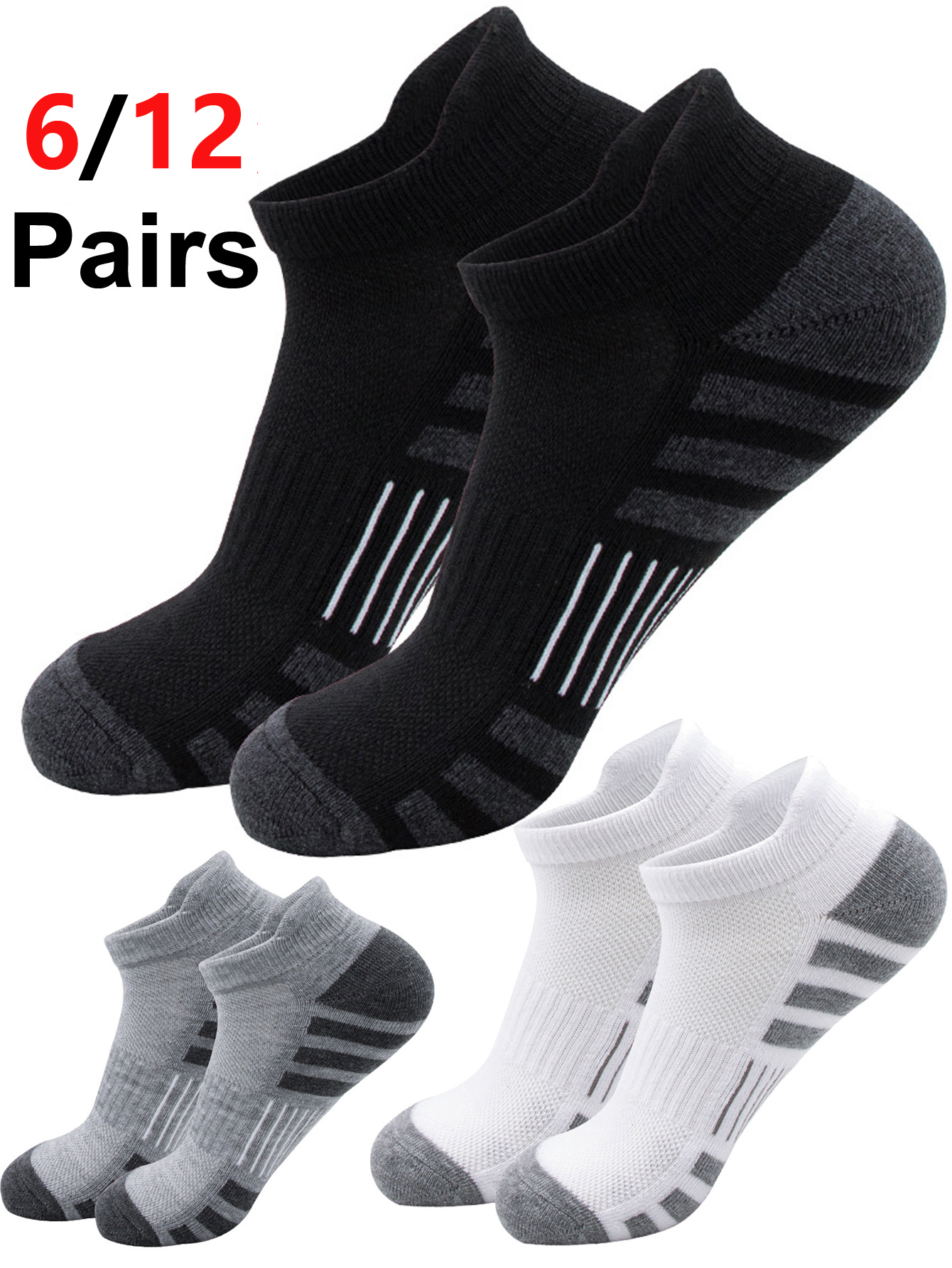 Athletic Sock Cushion - 6/12Pairs Ankle Athletic Running Socks Cushioned