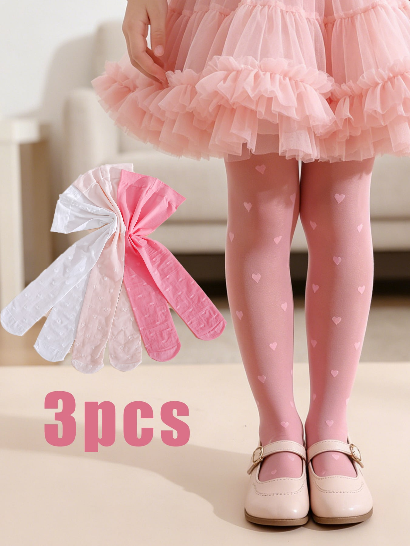 3Pcs Girls Heart Print Tights  - Tights Pantyhose Sheer recensione e prezzo
