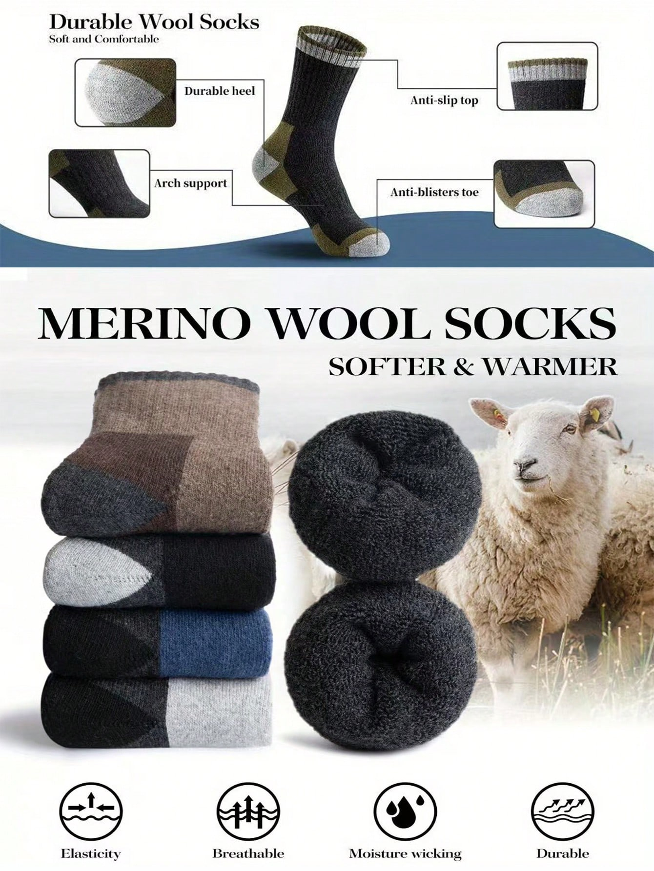 Men’s Thick Crew Socks 5-Pack, - Cotton Crew Sock Pack recensione e prezzo